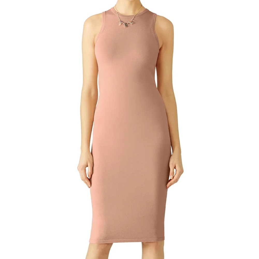Blush Cutout Knit Sheath Pink Sleeveless Midi Dress